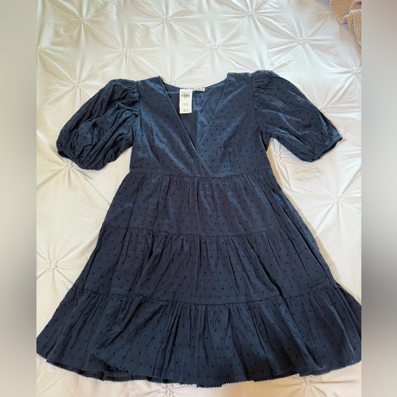 Abercrombie & Fitch Dresses & Skirts - Abercrombie & Fitch Navy V-Neck Swiss Dot Dress NWT